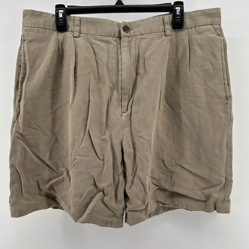 Arrow USA 1851 Mens Pleated Silk Cotton Shorts Khaki 38 Casual Preppy Dad Style